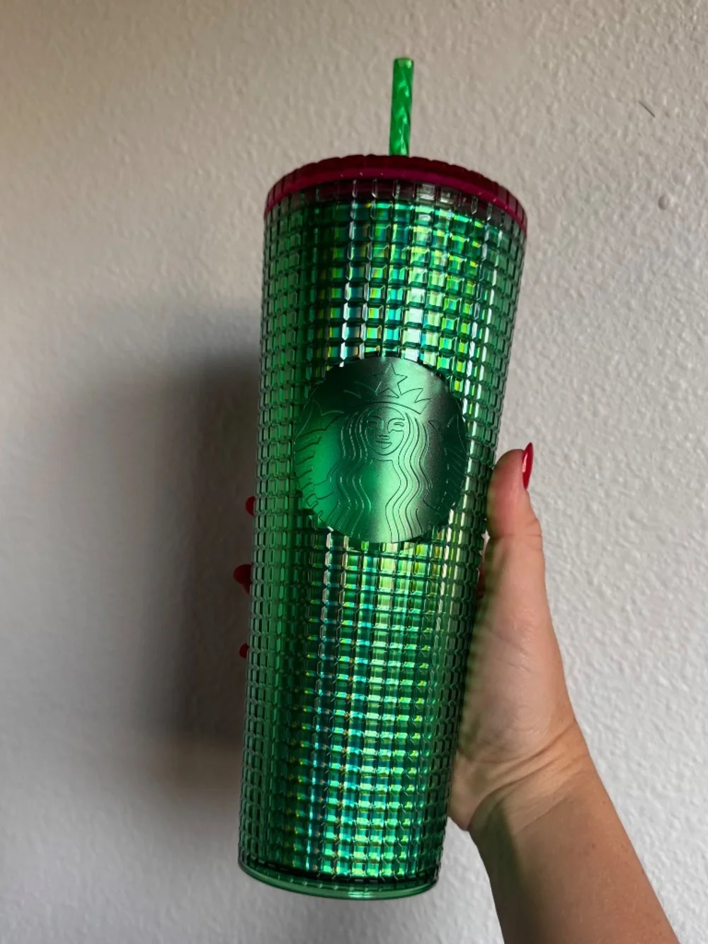 NEW Starbucks Studded Tumbler 24oz Cold Cup Holiday Christmas Red Lid Straw